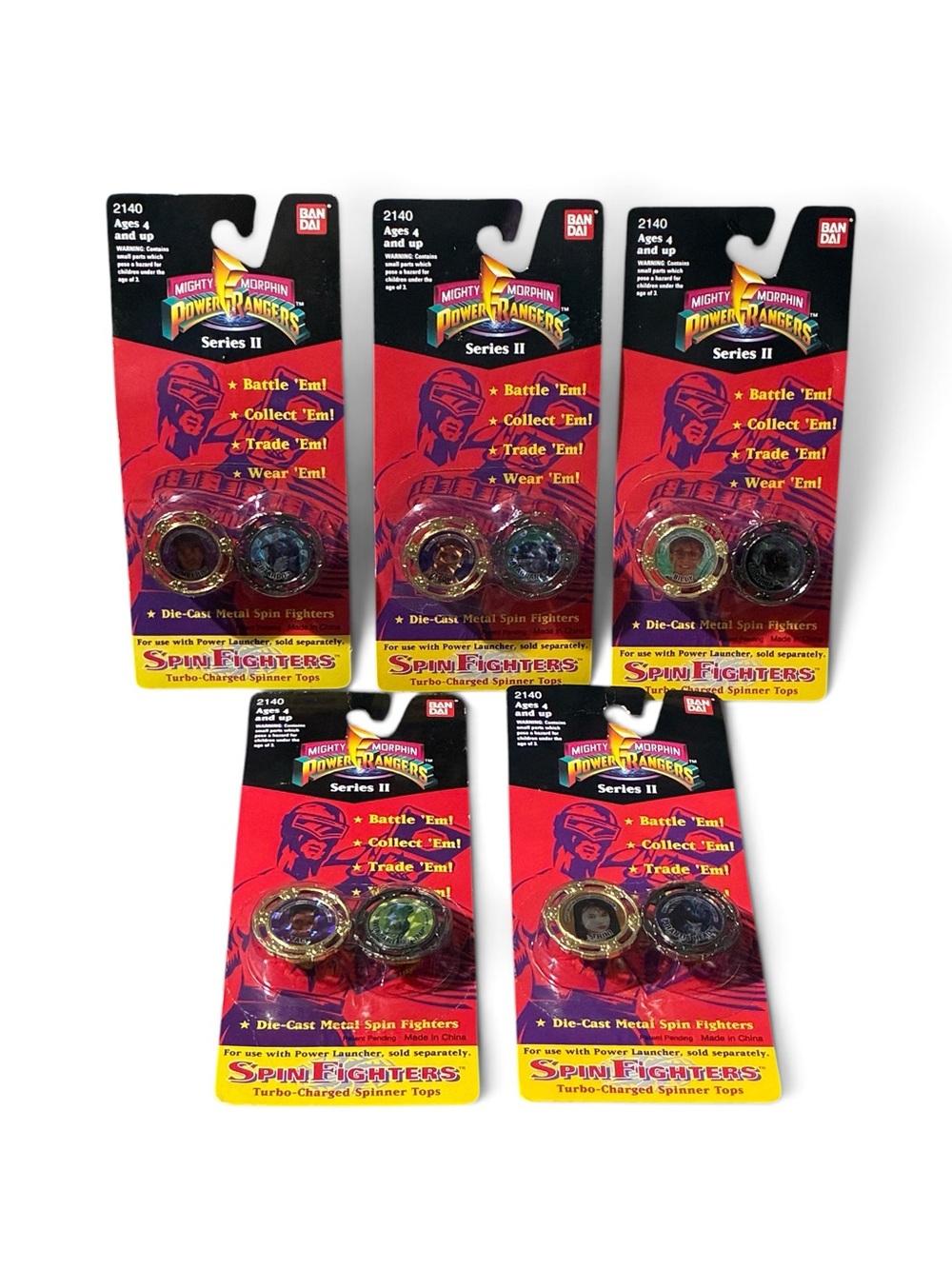 MMPR Bandai Spin Fighters Series 2 Lot of 5 Billy Jason Kimberly Trini Zack NOS